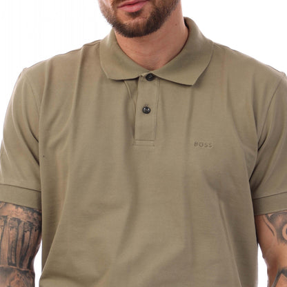 Green - Side - Boss Mens Logo Cotton Polo Shirt