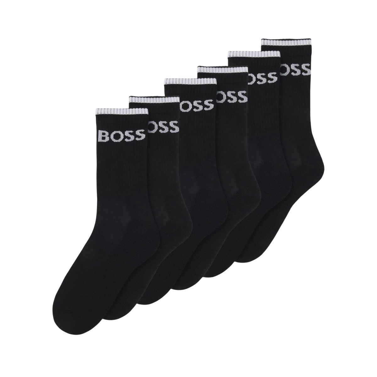 Black - Back - Boss Unisex Adult Ribbed Short Socks (Pack of 6)