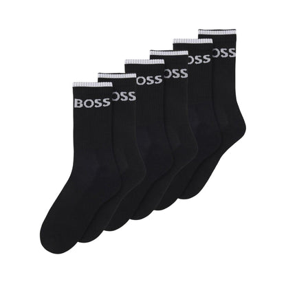 Black - Back - Boss Unisex Adult Ribbed Short Socks (Pack of 6)