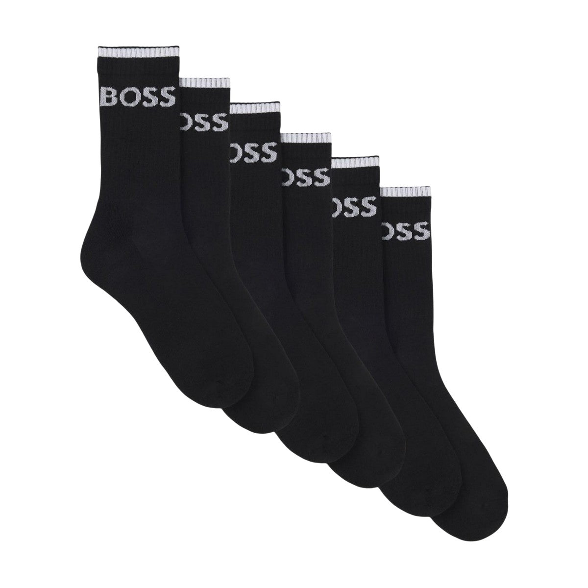 Black - Front - Boss Unisex Adult Ribbed Short Socks (Pack of 6)
