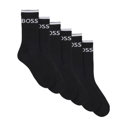 Black - Front - Boss Unisex Adult Ribbed Short Socks (Pack of 6)