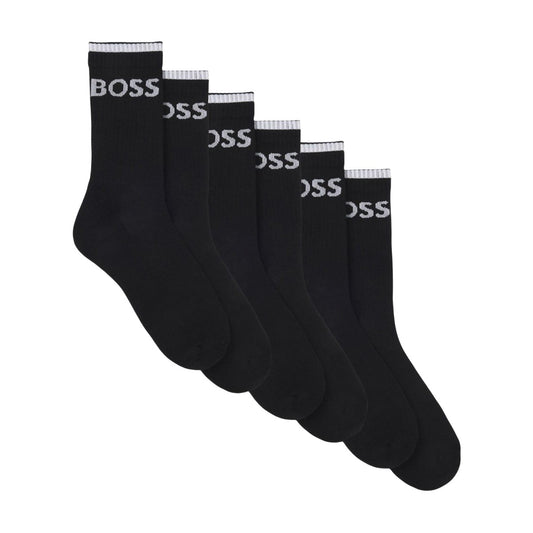Black - Front - Boss Unisex Adult Ribbed Short Socks (Pack of 6)