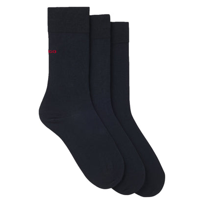 Dark Blue - Front - Hugo Unisex Adult Plain Logo Socks (Pack of 3)
