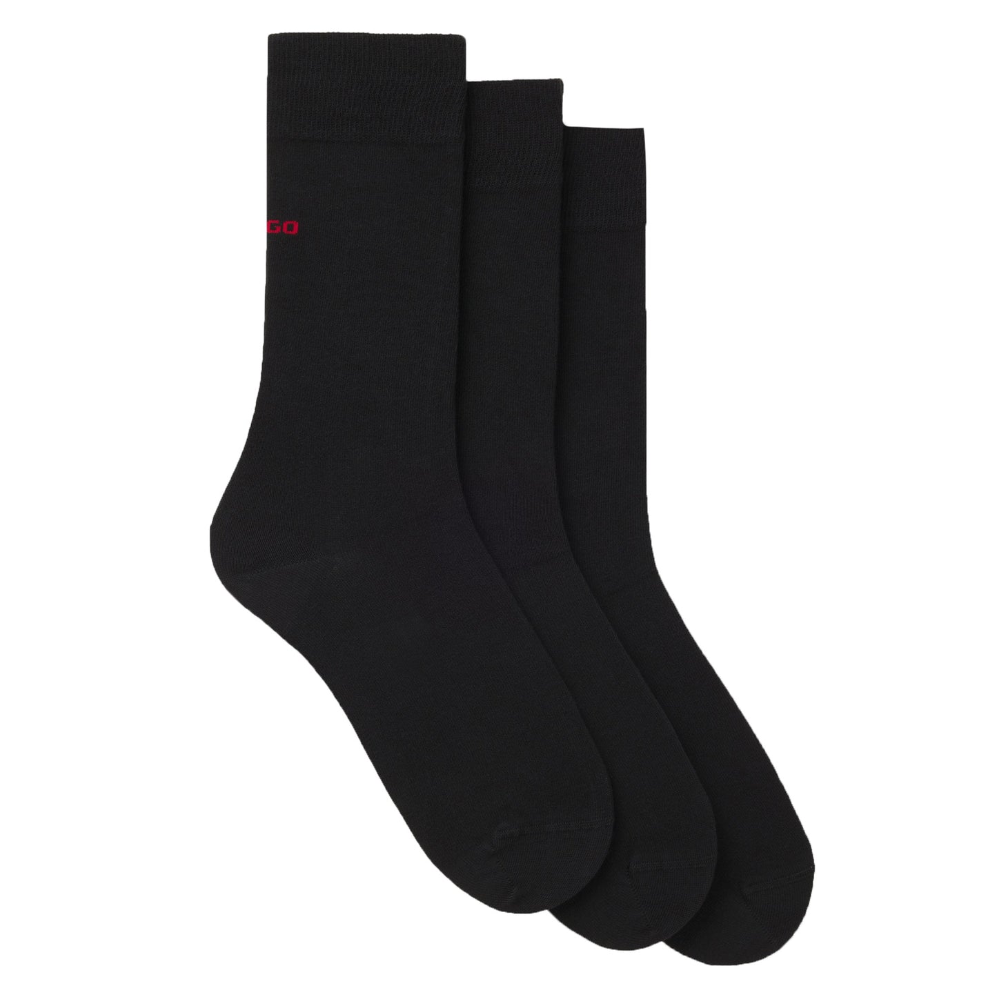 Black - Front - Hugo Unisex Adult Plain Logo Socks (Pack of 3)