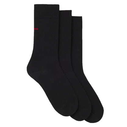 Black - Front - Hugo Unisex Adult Plain Logo Socks (Pack of 3)