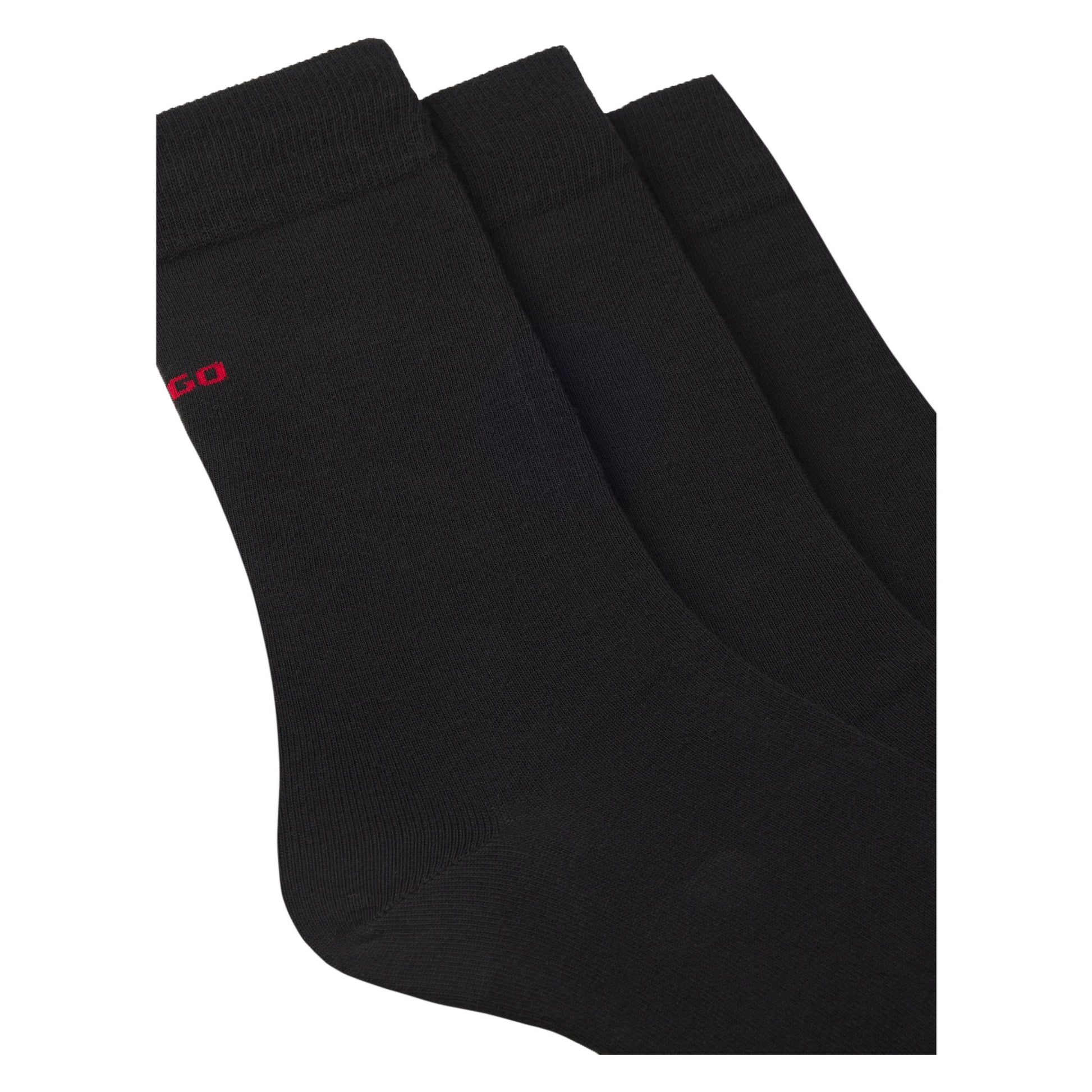 Black - Back - Hugo Unisex Adult Plain Logo Socks (Pack of 3)