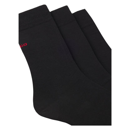Black - Back - Hugo Unisex Adult Plain Logo Socks (Pack of 3)