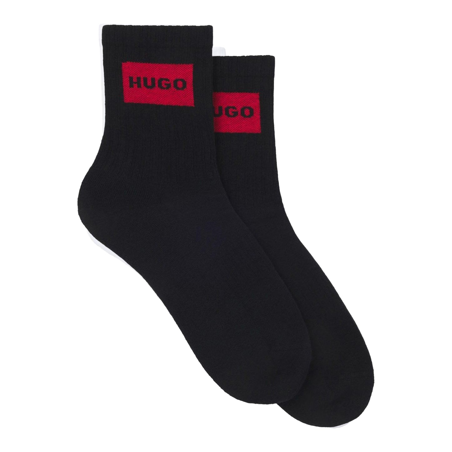 Black - Back - Hugo Unisex Adult Contrast Logo Socks (Pack of 2)