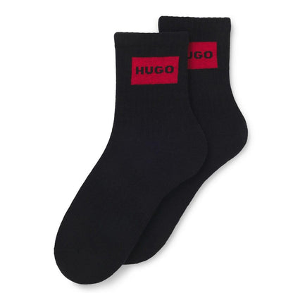 Black - Front - Hugo Unisex Adult Contrast Logo Socks (Pack of 2)