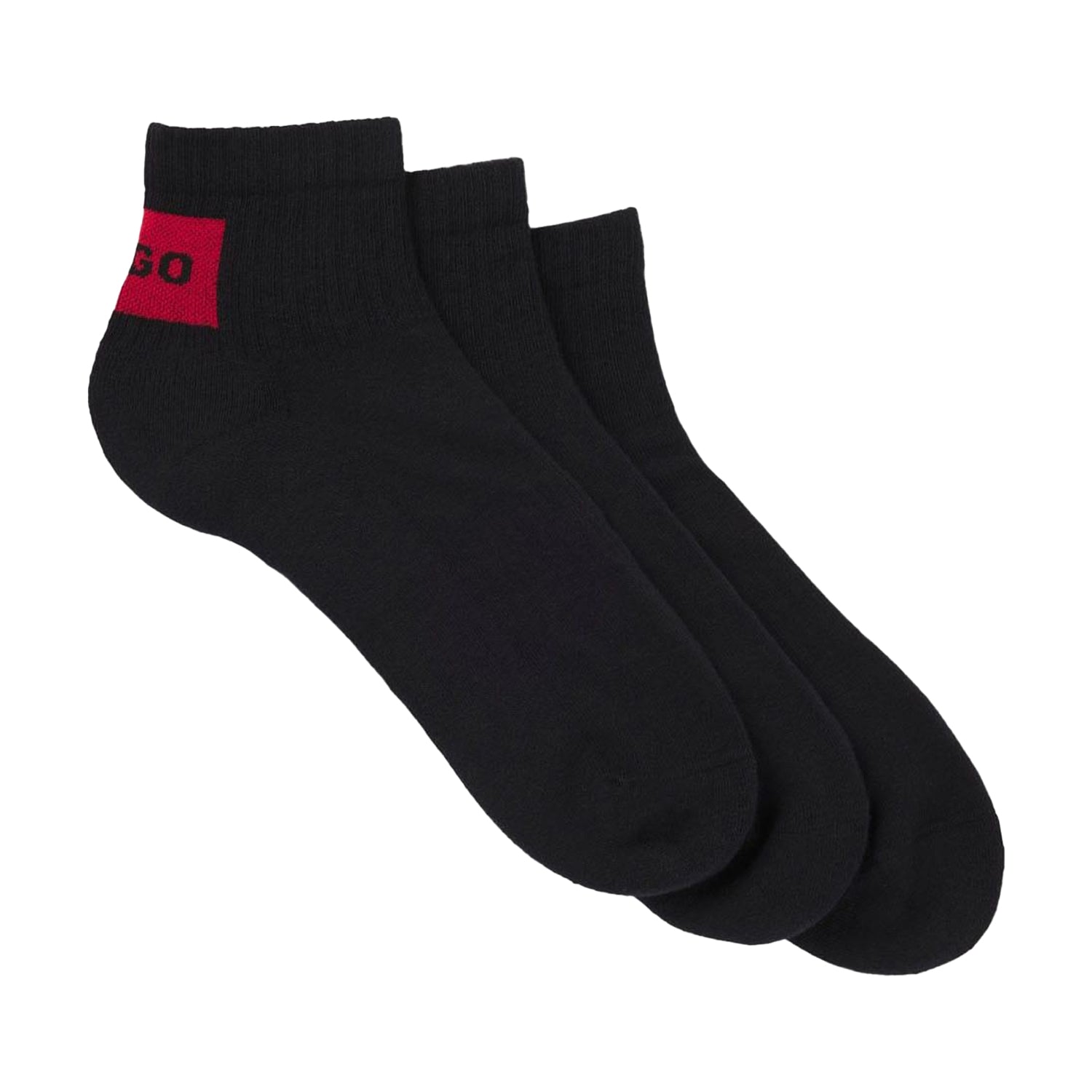 Black - Back - Hugo Unisex Adult Contrast Logo Ankle Socks (Pack of 3)
