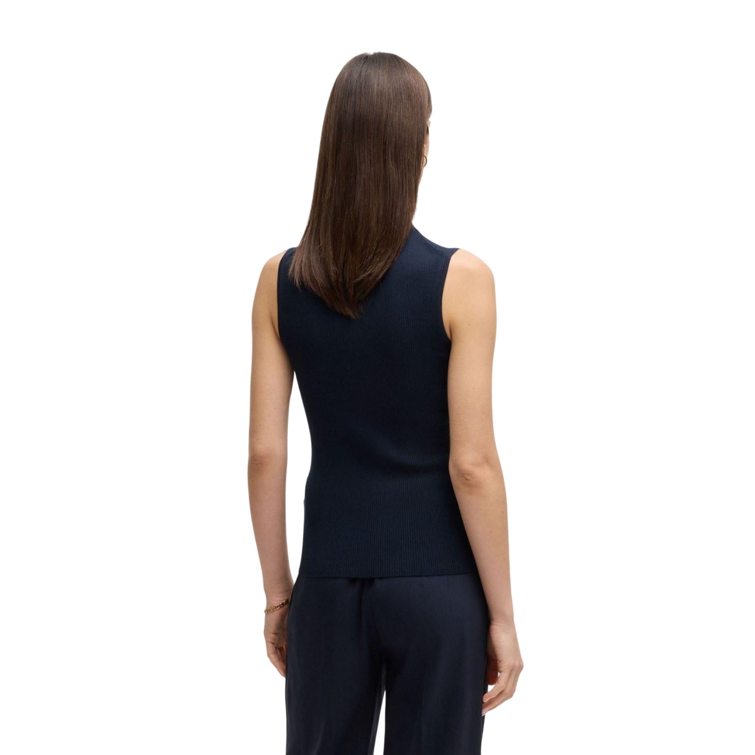 Dark Blue - Back - Boss Womens-Ladies Feskies Ribbed Mock Neck Top