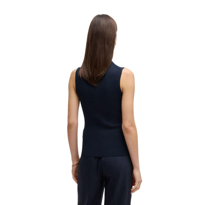 Dark Blue - Back - Boss Womens-Ladies Feskies Ribbed Mock Neck Top