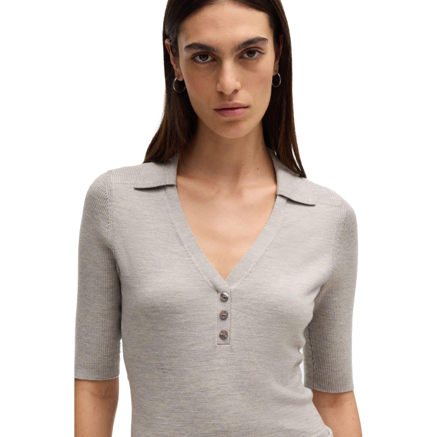 Grey - Side - Boss Womens-Ladies Fatirame Button Sweater Top