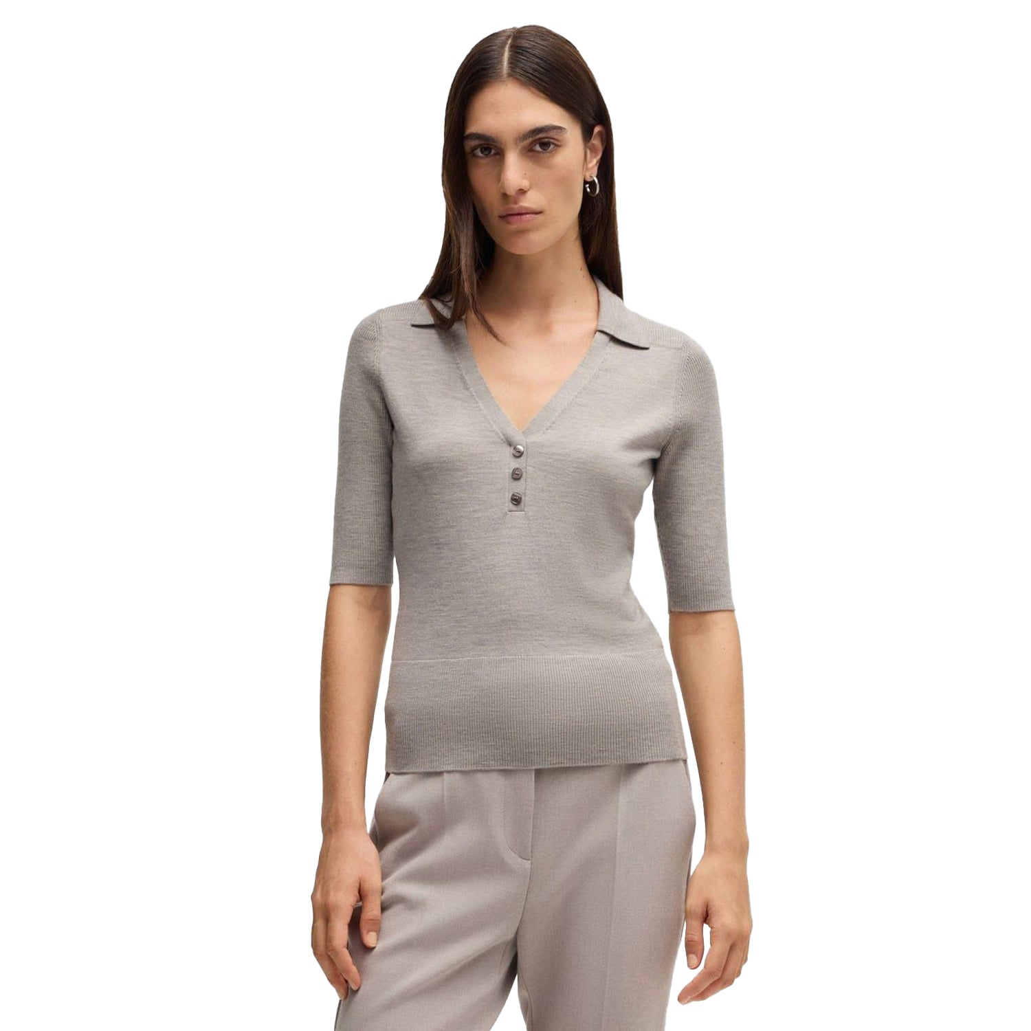 Grey - Lifestyle - Boss Womens-Ladies Fatirame Button Sweater Top