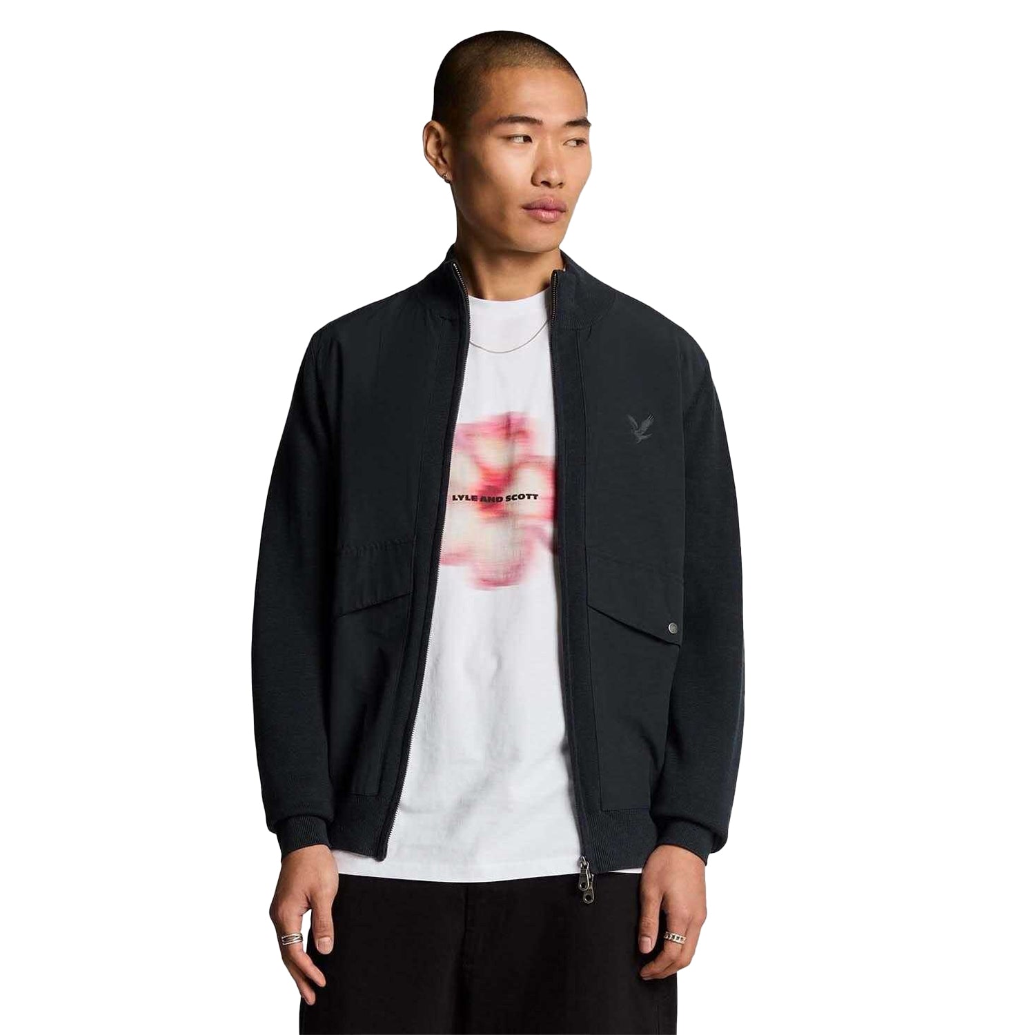 Blue - Side - Lyle & Scott Mens Milano Knitted Hybrid Jacket
