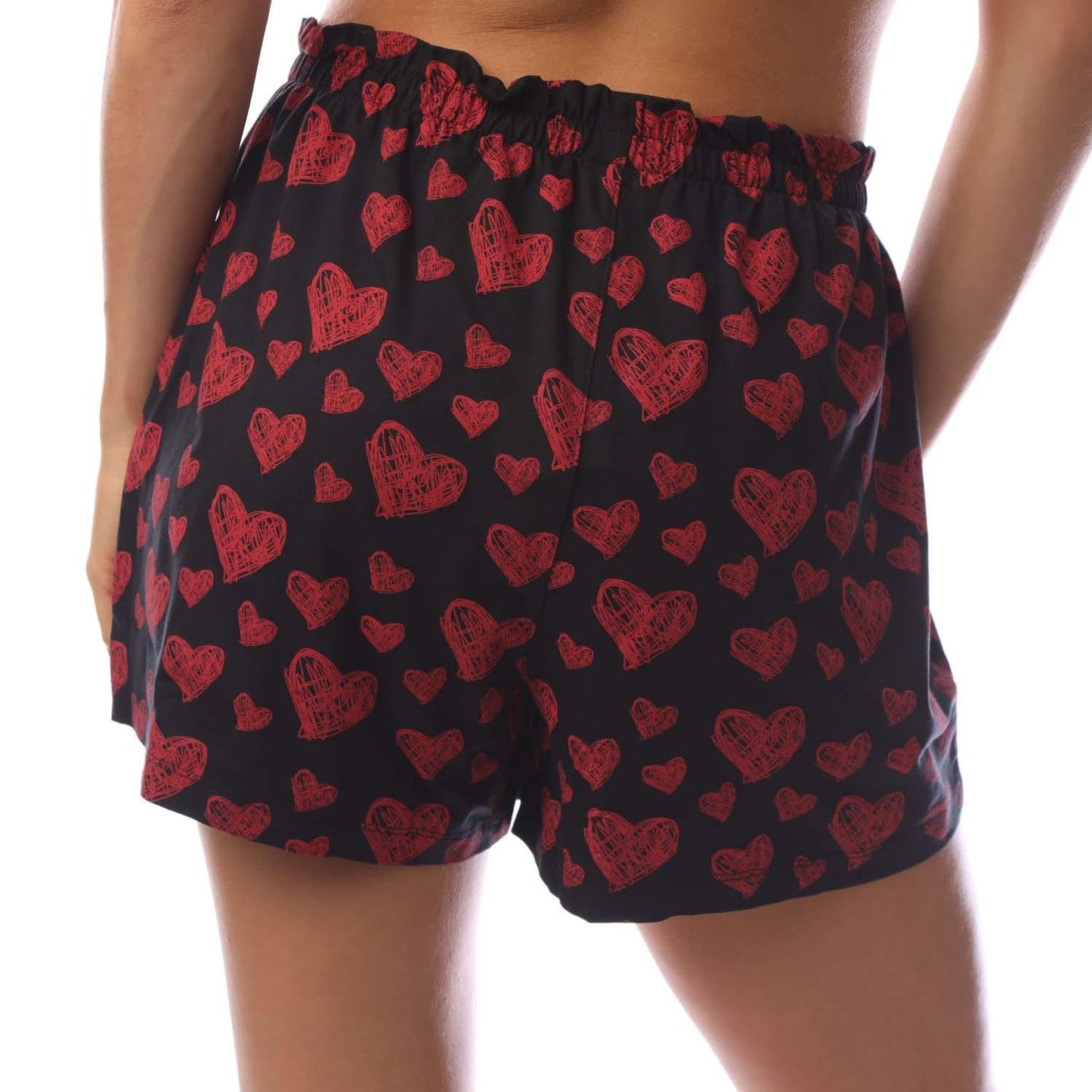 Red-Black - Back - Hugo Mens Nikka Hearts Pyjama Shorts
