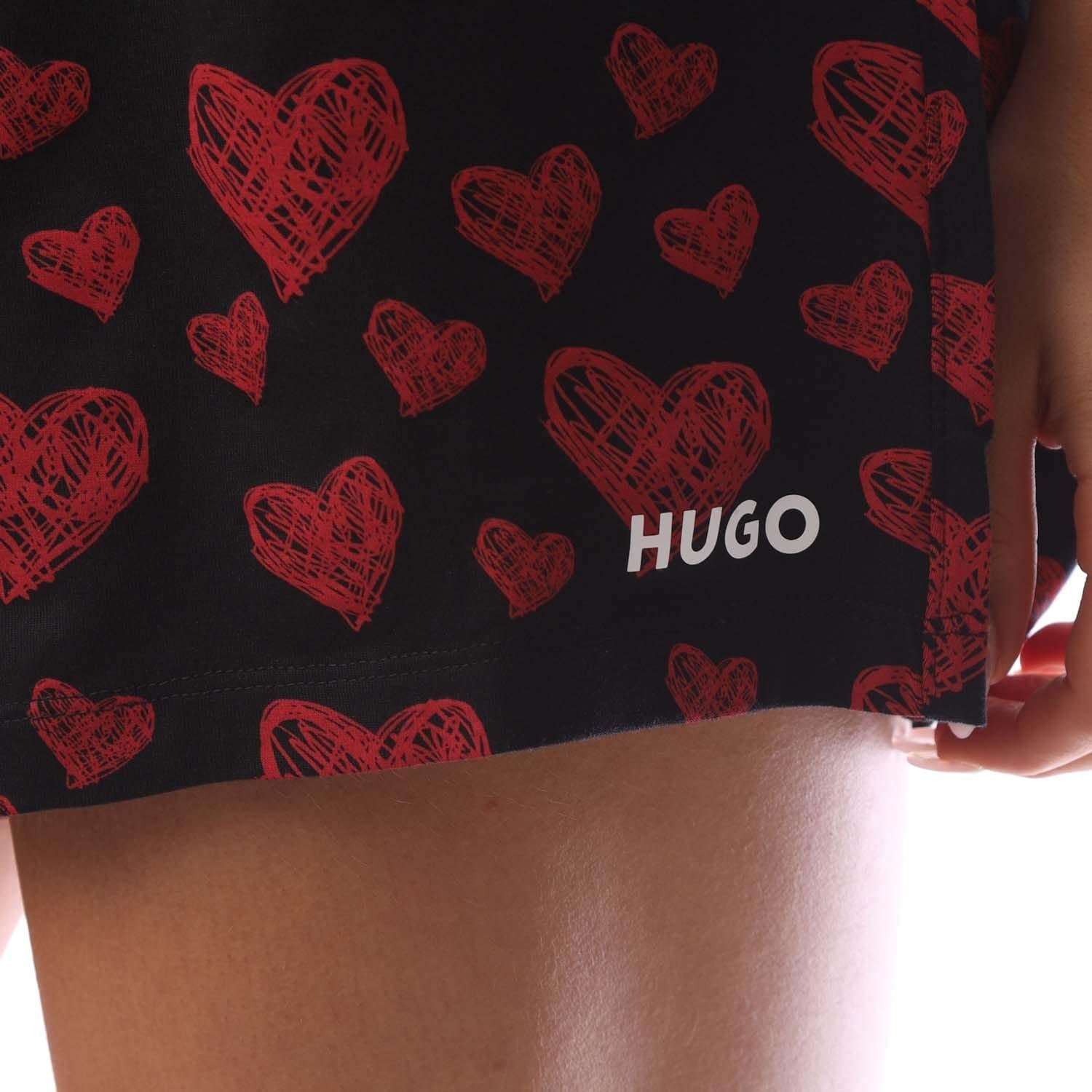 Red-Black - Side - Hugo Mens Nikka Hearts Pyjama Shorts