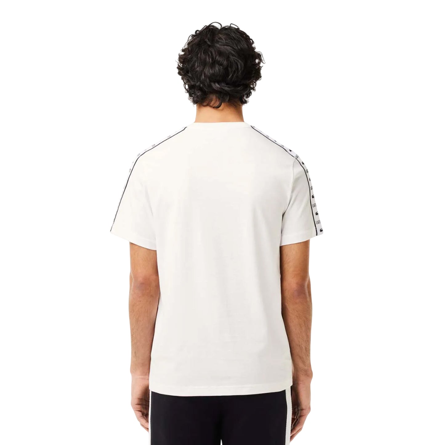 White - Back - Lacoste Mens Logo Strip Cotton Jersey T-Shirt