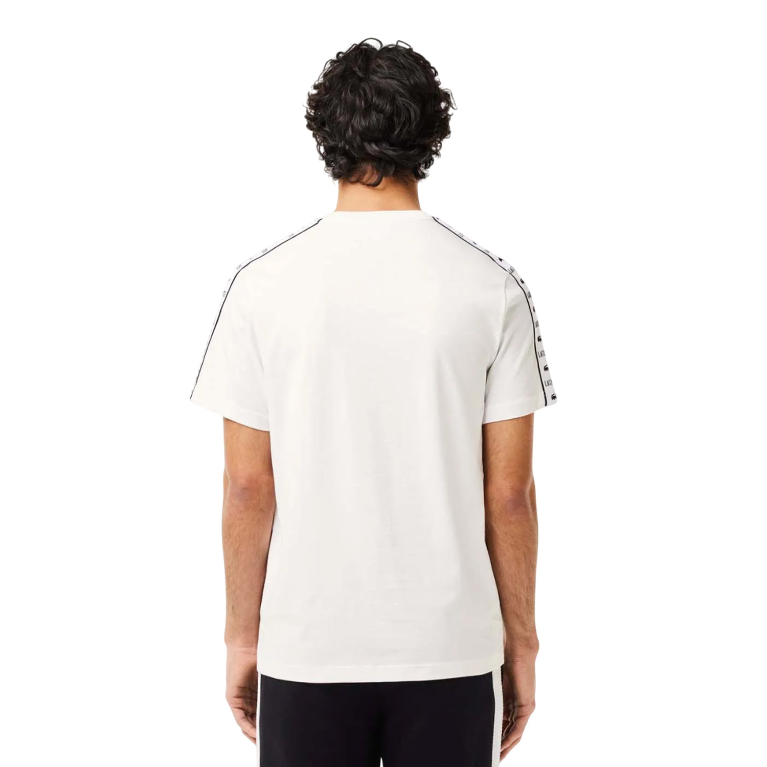White - Back - Lacoste Mens Logo Strip Cotton Jersey T-Shirt