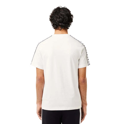 White - Back - Lacoste Mens Logo Strip Cotton Jersey T-Shirt