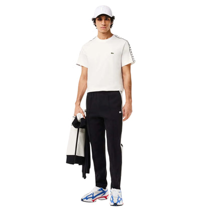 White - Lifestyle - Lacoste Mens Logo Strip Cotton Jersey T-Shirt