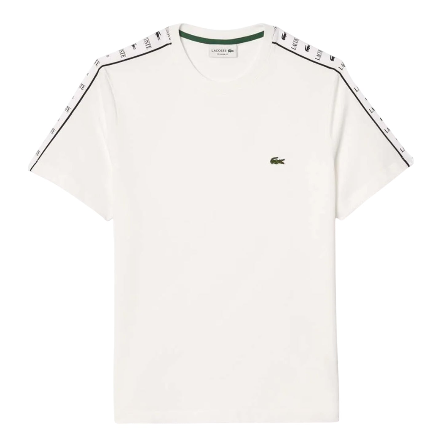 White - Front - Lacoste Mens Logo Strip Cotton Jersey T-Shirt