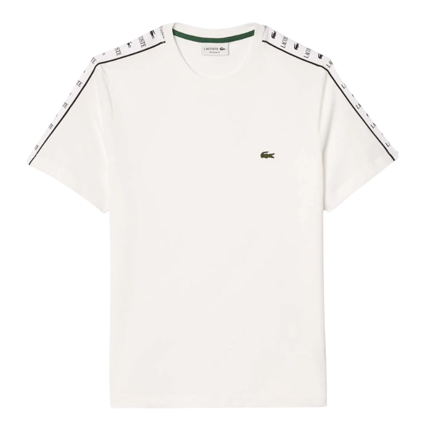 White - Front - Lacoste Mens Logo Strip Cotton Jersey T-Shirt