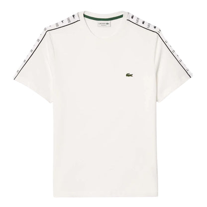 White - Front - Lacoste Mens Logo Strip Cotton Jersey T-Shirt