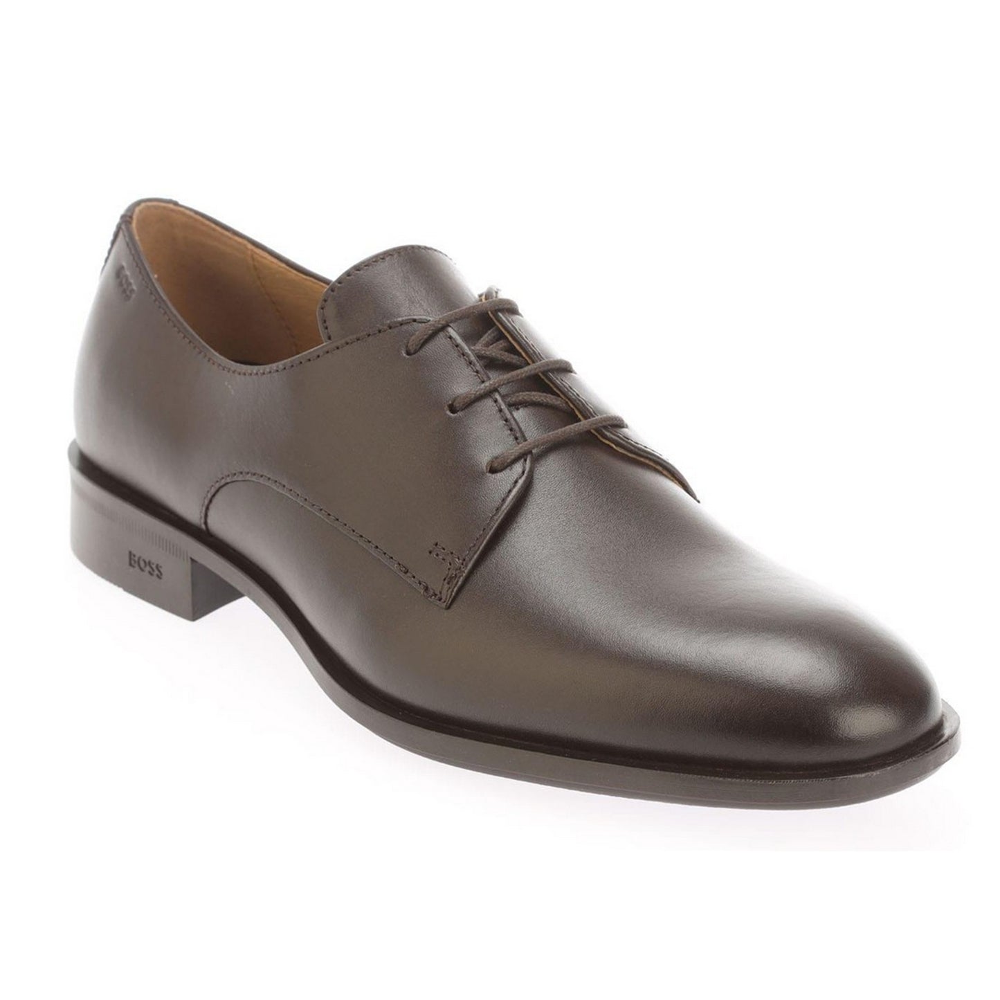 Brown - Front - Boss Mens Colby Leather Derby Shoes