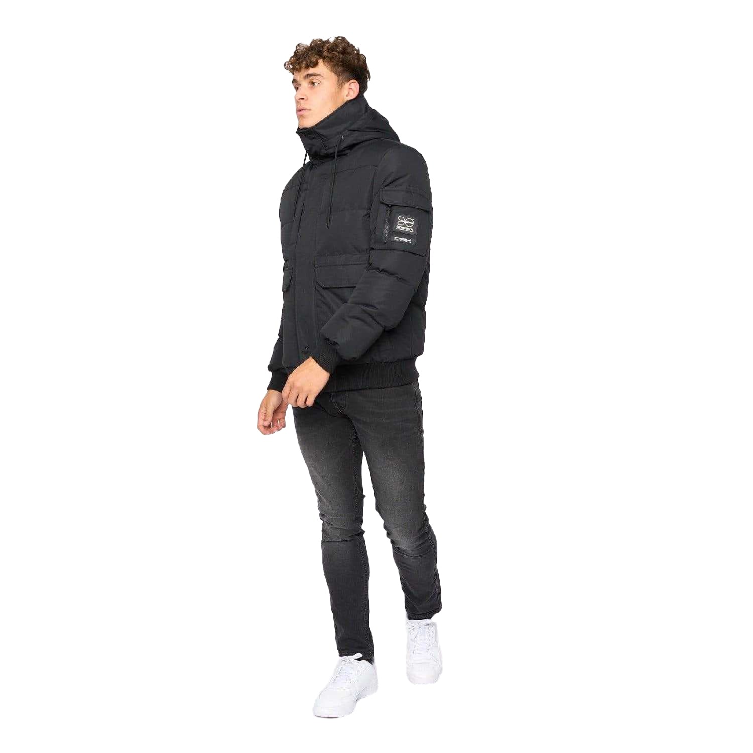 Black - Close up - Crosshatch Mens Milwaka Faux Fur Lined Jacket