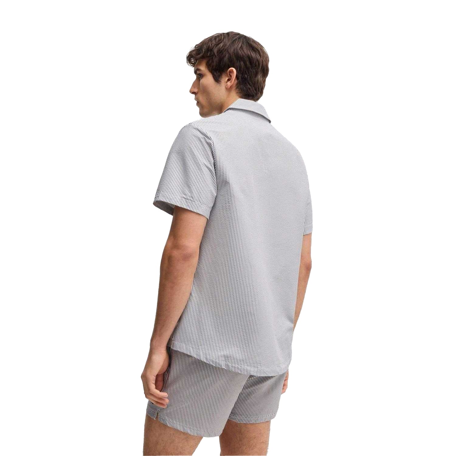 Navy - Back - Boss Mens Velvetfish Stripe Beach Shirt