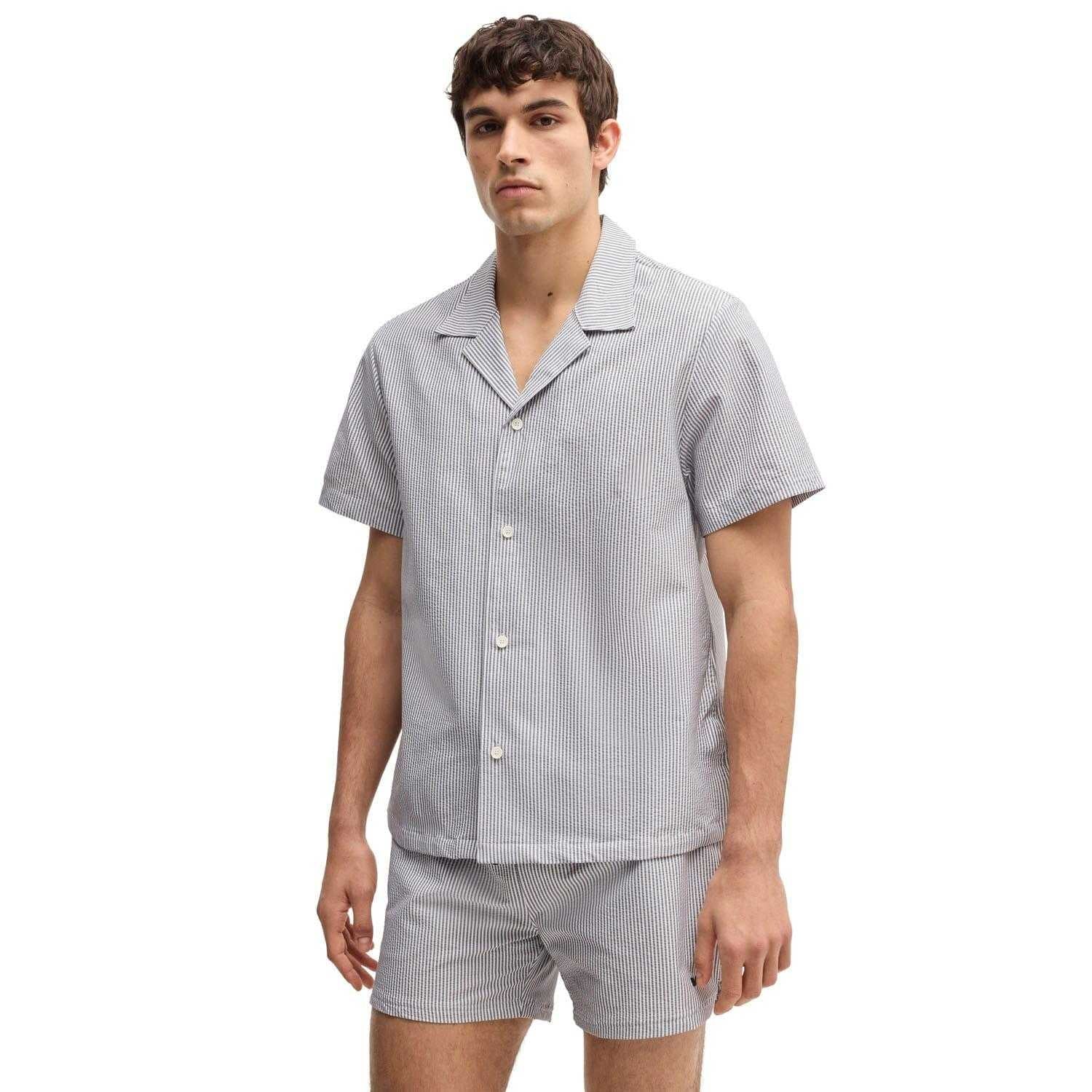 Navy - Lifestyle - Boss Mens Velvetfish Stripe Beach Shirt