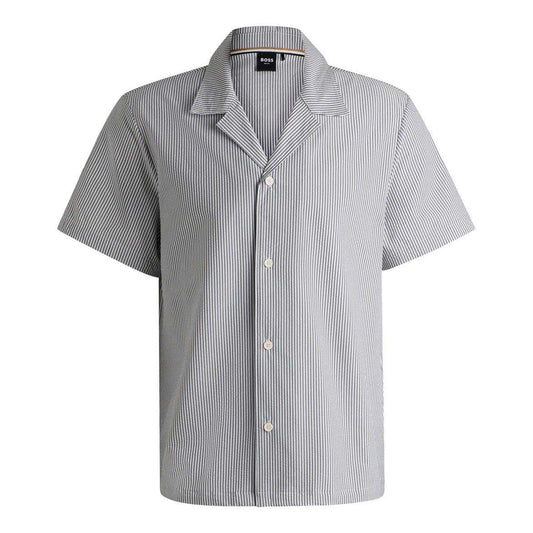 Navy - Front - Boss Mens Velvetfish Stripe Beach Shirt