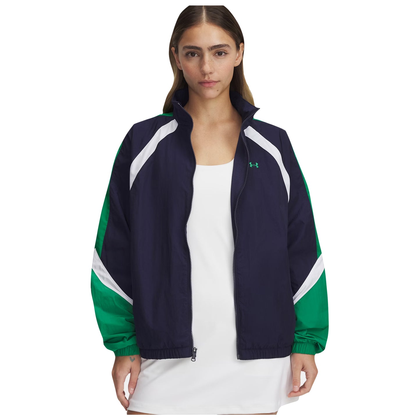 Blue-Green-White - Front - Under Armour Womens-Ladies Icon Crinkle Jacket