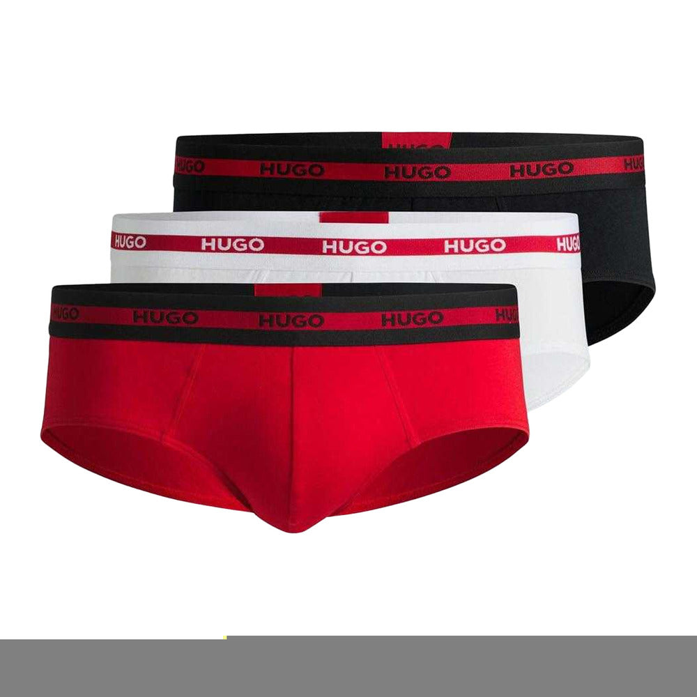 Red-Black-White - Front - Hugo Mens Low Rise Briefs (Pack of 4)