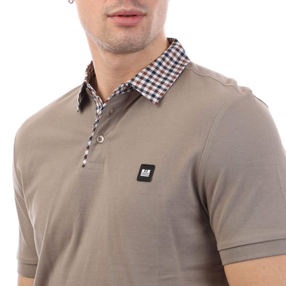 Stone - Back - Weekend Offender Mens Nicks Checked Collar Polo Shirt