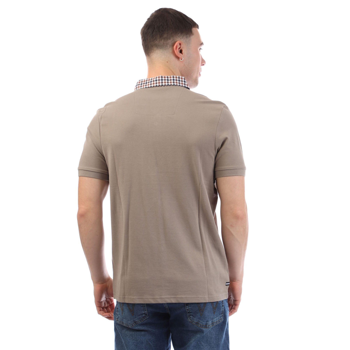 Stone - Side - Weekend Offender Mens Nicks Checked Collar Polo Shirt
