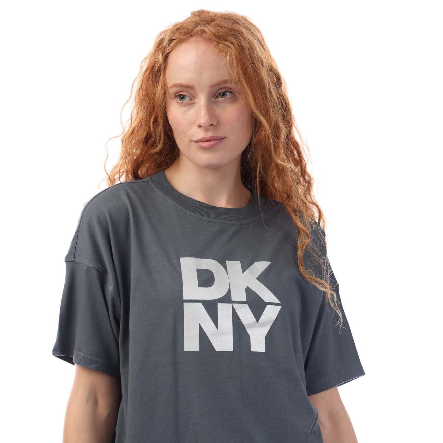 Silver - Back - DKNY Womens-Ladies Foil Logo T-Shirt