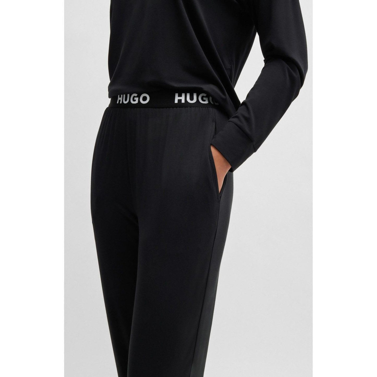 Black - Side - Hugo Womens-Ladies Unite Plain Pyjama Bottoms