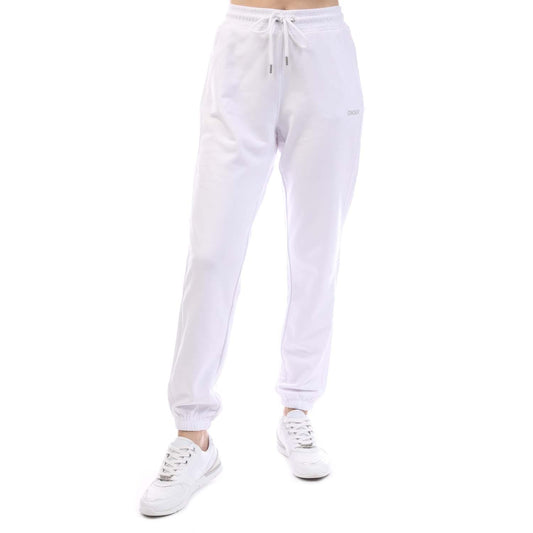 White - Front - DKNY Womens-Ladies Studded Logo Relaxed Fit Jogging Bottoms