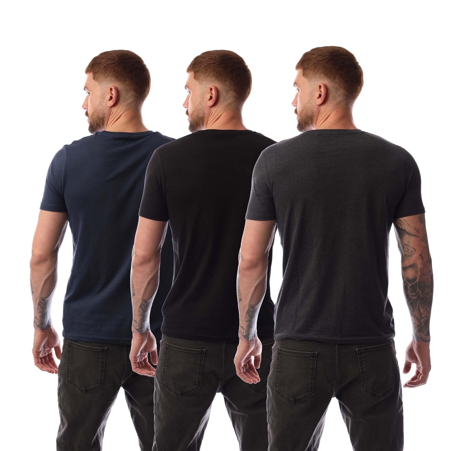 Navy-Grey-Black - Back - Bench Mens Platten T-Shirt (Pack of 3)