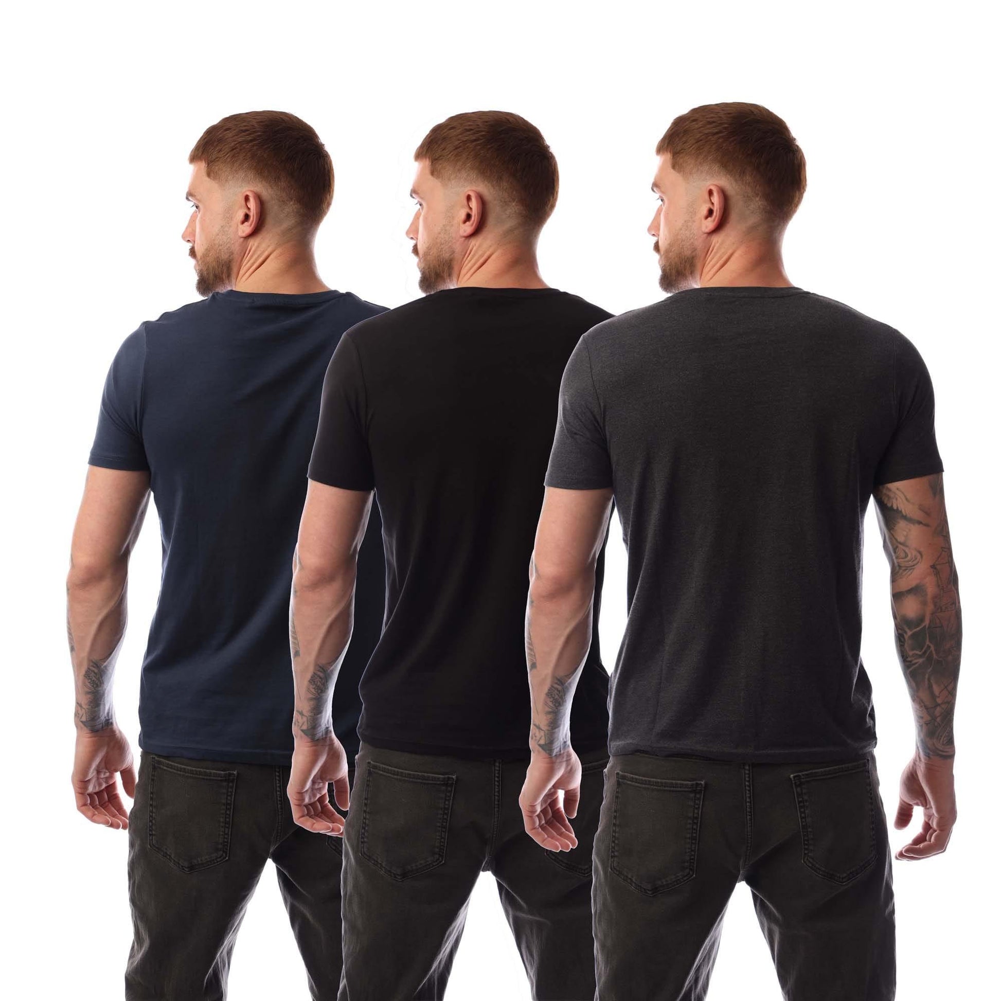 Navy-Grey-Black - Back - Bench Mens Platten T-Shirt (Pack of 3)