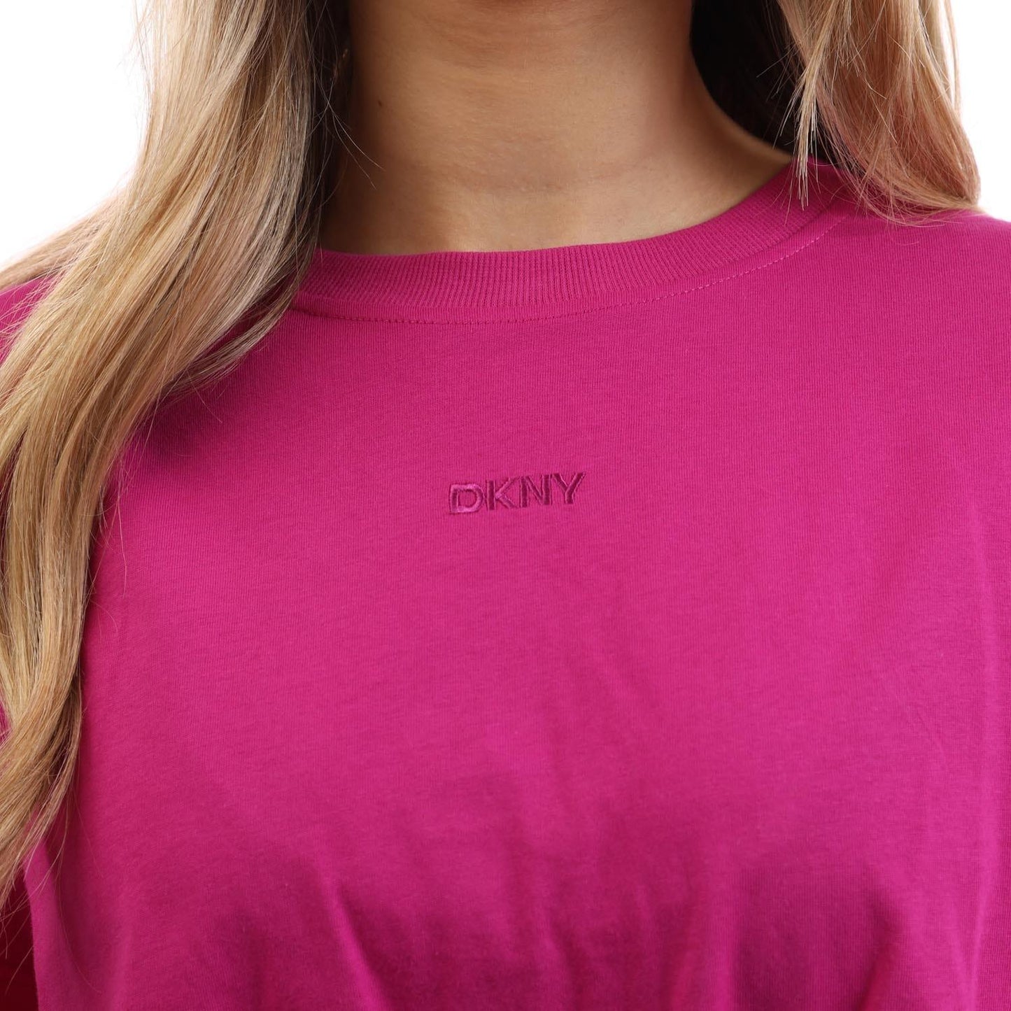 Pinky Purple - Pack Shot - DKNY Womens-Ladies Logo Twist Knot T-Shirt