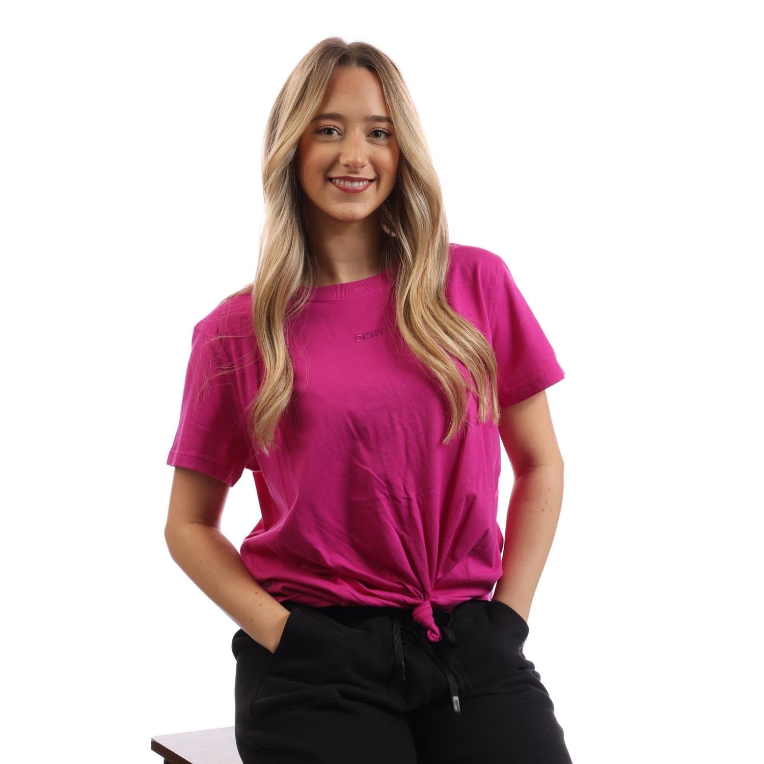 Pinky Purple - Close up - DKNY Womens-Ladies Logo Twist Knot T-Shirt