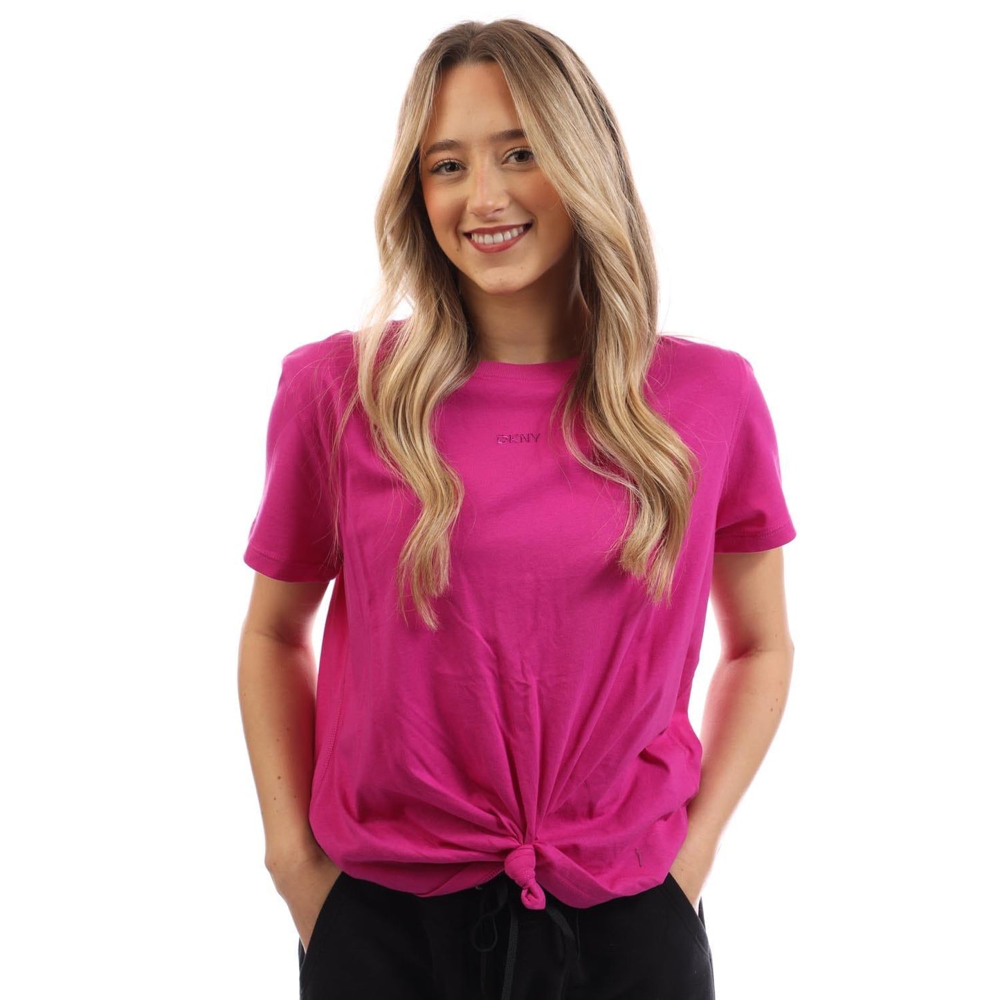 Pinky Purple - Back - DKNY Womens-Ladies Logo Twist Knot T-Shirt