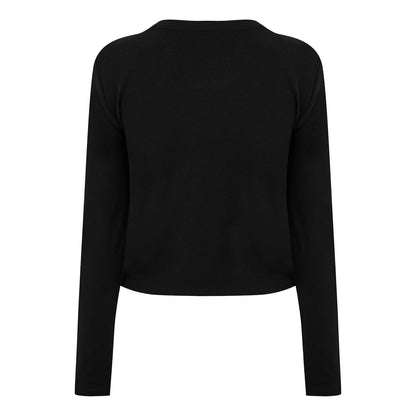 Black-White - Back - DKNY Womens-Ladies 1989 Logo Cropped Fitted Long-Sleeved T-Shirt