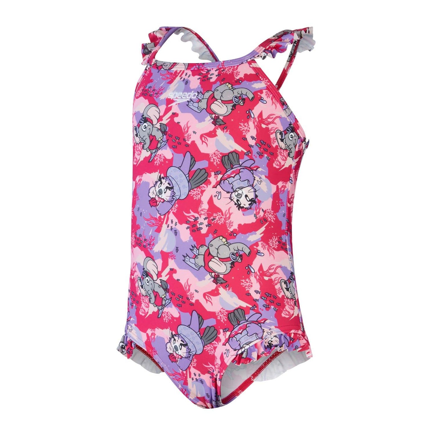Pink - Front - Speedo Girls Frill One Piece Swimsuit