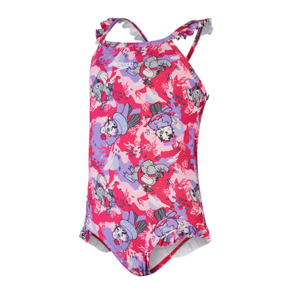 Pink - Front - Speedo Girls Frill One Piece Swimsuit