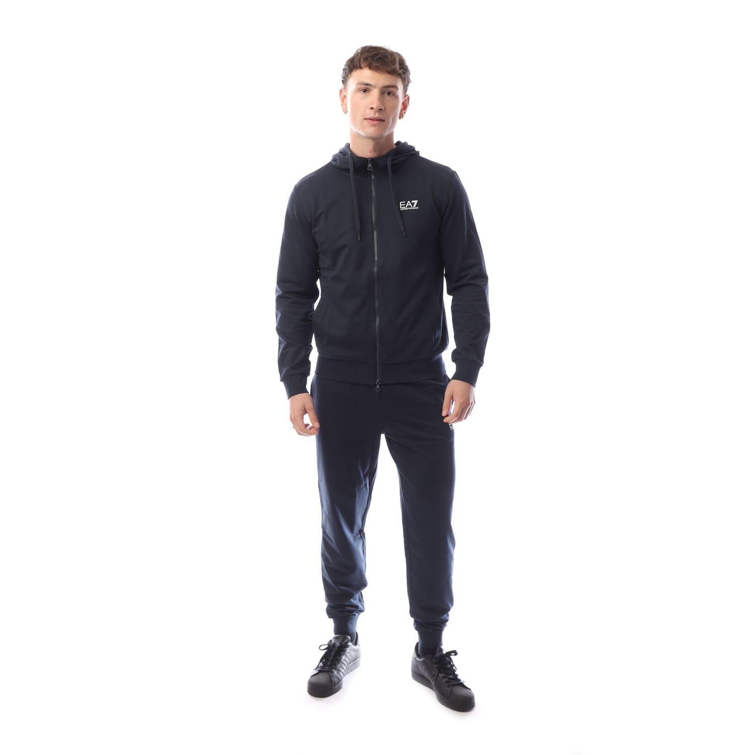 Navy - Front - Emporio Armani EA7 Mens Core Identity Full Zip Tracksuit