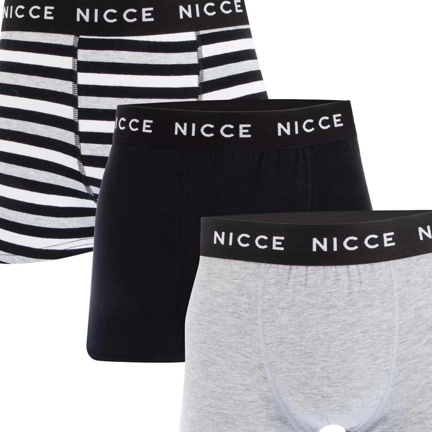 Grey-Black-White - Side - Nicce Mens Boxer Shorts (Pack of 3)
